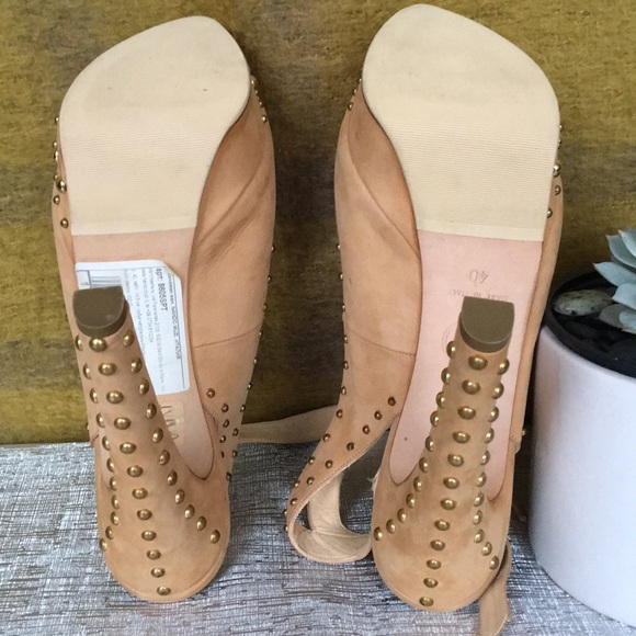 NWT Nando Muzi Tan Studded Nubuck Leather Peep-Toe - Picture 7 of 8